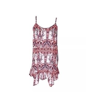 Aqua Orange Blue Ikat Spaghetti Strap Shift Dress Ruffle Edge Size Small
